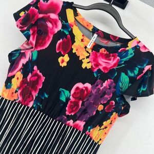 Now & Forever Floral Stripe Dress, Midi Length, Womens‎ Medium Stretch